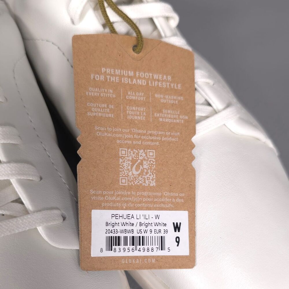 OLUKAI PEHUEA LI ILI New Bright White LEATHER Everyday Sneakers 9 Women Comfort - Picture 6 of 11